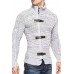 Men's Leather Button Long Sleeve Knit Cardigan Jacket