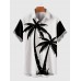 White and Black Matching Palms Coconut Tree Printing Men's Short Sleeve Shirt