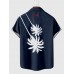 Retro LightSkyBlue & Navy Stitching Coconut Trees Printing Men's Short Sleeve Shirt