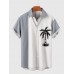 Grey-White Matching Coconut Tree Printing Men's Short Sleeve Shirt