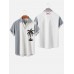 Grey-White Matching Coconut Tree Printing Men's Short Sleeve Shirt